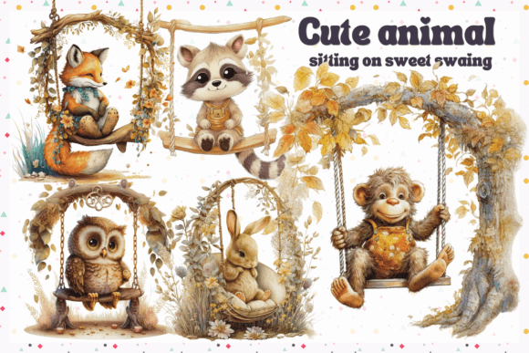 Adorable Art for Every Project: The Cute Animal Sitting on Sweet Swing