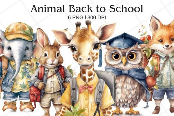 Animal Back to School Watercolor Clipart: Creative Design Assets