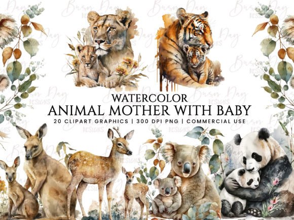 Animal Mother with Baby Clipart: A Designer's Adorable Asset