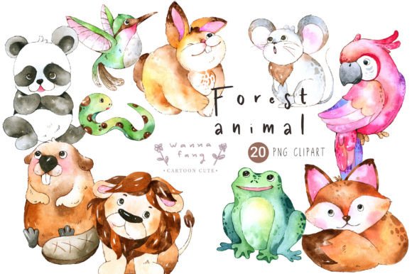 Charming Forest Animal Watercolor Clipart: 20 PNGs for Creative Projects