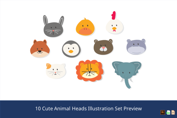 Cute Animal Heads Illustration Set: Versatile Graphics for Modern Projects