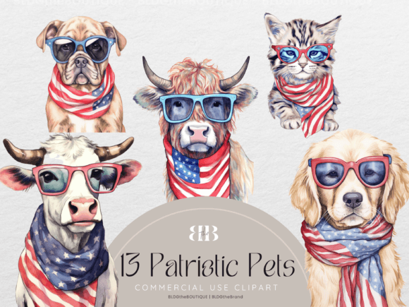 July 4th Patriotic Animal PNG Clipart for Your Projects