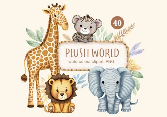 Plush World: Adorable Baby Animal Watercolor Clipart